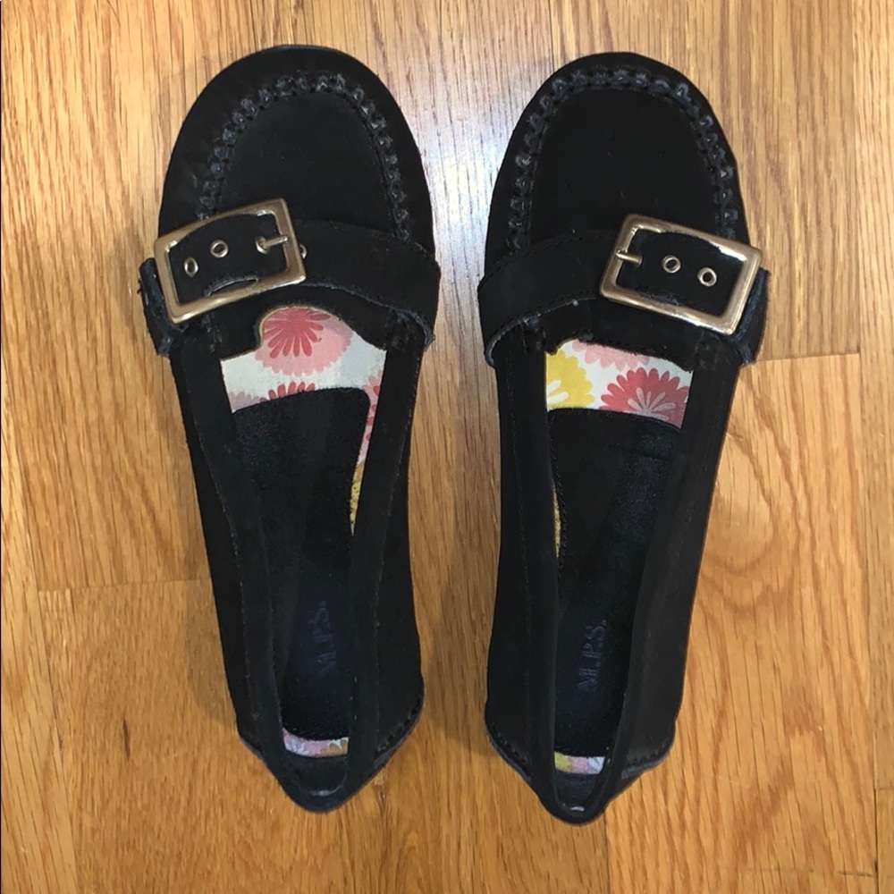 Black suede loafers